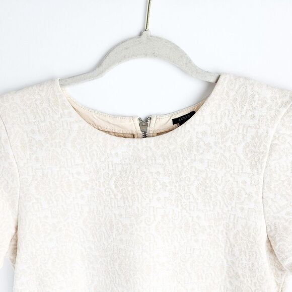 J Crew Jacquard Back Zip Short Sleeve Shirt Top Womens S Beige - Picture 2 of 5